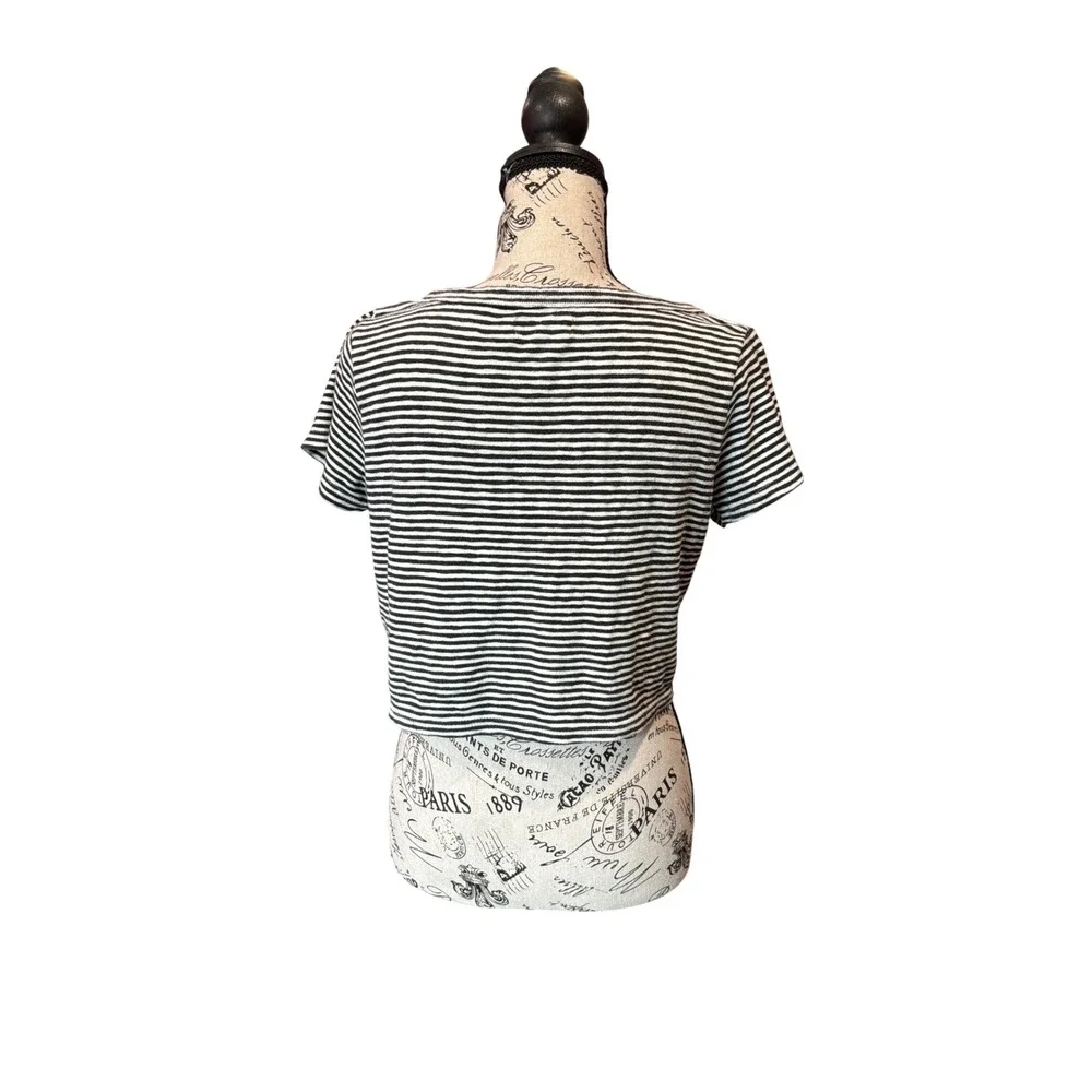Madewell Womens Black White Striped Scoop Neck Short Sleeve Crop Top Size‎ M